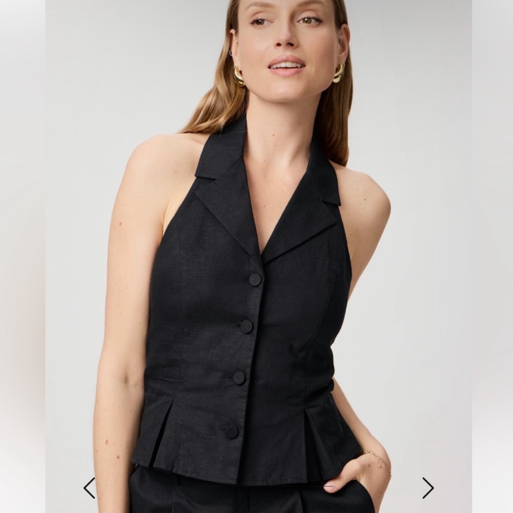 NEW Paige‎ Womens Adria Linen-Blend Halter Top Black Size 2